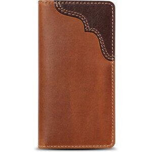 Men's Buck Long Bifold Leather Rodeo Tan Wallet Purse Card Cowhide Grain Design